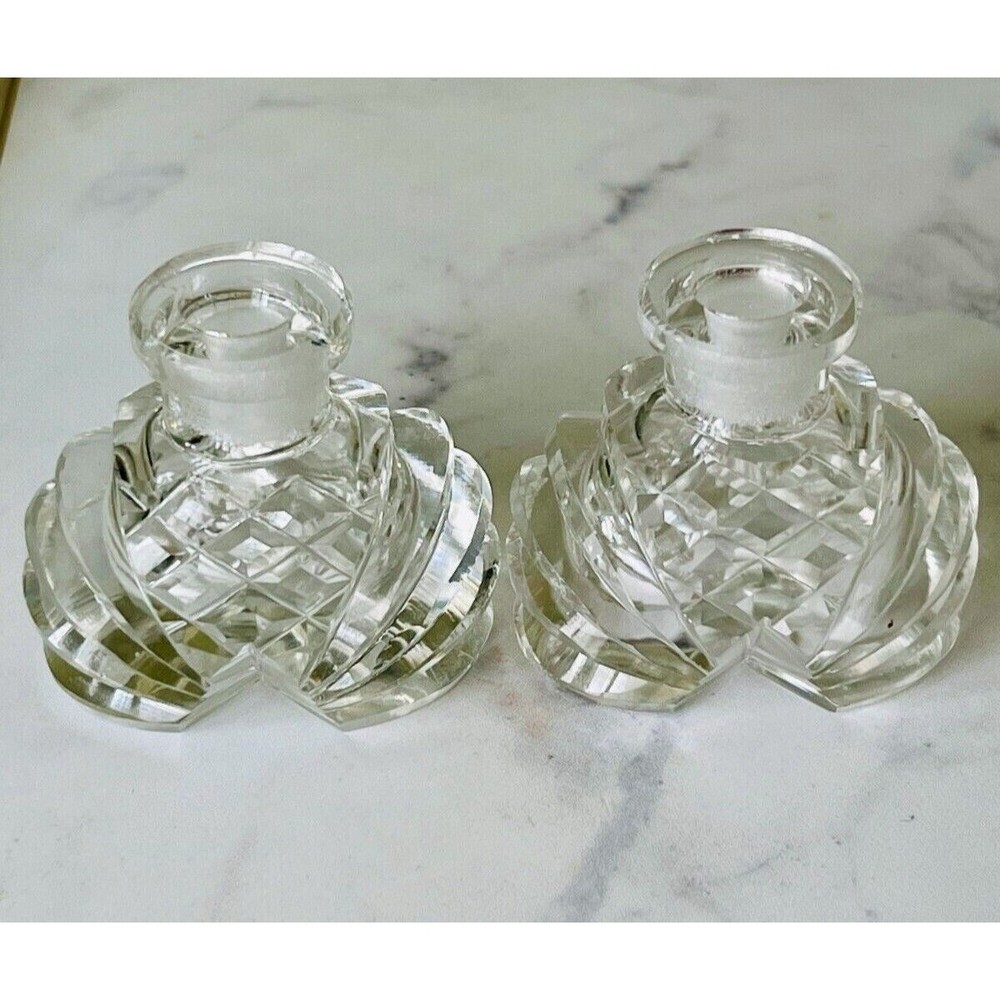 PAIR OF STUNNING ANTIQUE CZECH CLEAR CRYSTAL PERFUME BOTTLES c. 1920